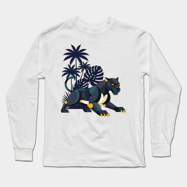 Geometric Bauhaus Panther Jungle Art Long Sleeve T-Shirt by Designed By Marty