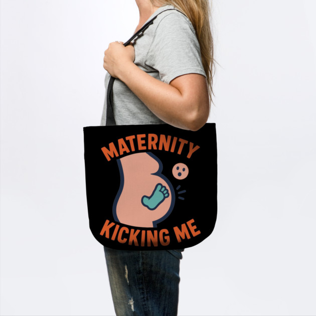 Maternity Kicking Me Smalls Funny Pregnancy Announcement by Customer's Store 1