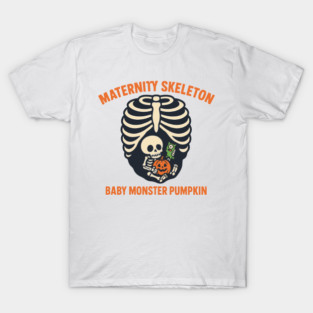 Maternity Skeleton Baby Monster Pumpkin Funny Cute Pregnancy Halloween T-Shirt