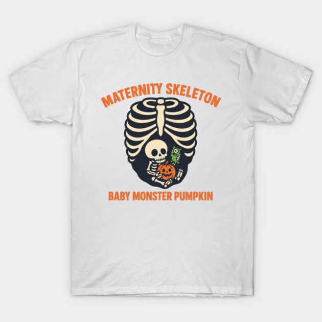 Maternity Skeleton Baby Monster Pumpkin Funny Cute Pregnancy Halloween T-Shirt by Customer's Store 1