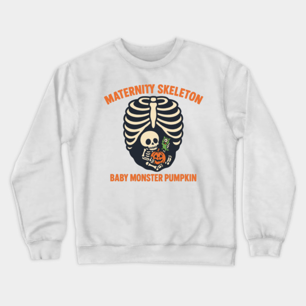 Maternity Skeleton Baby Monster Pumpkin Funny Cute Pregnancy Halloween Crewneck Sweatshirt by Customer's Store 1