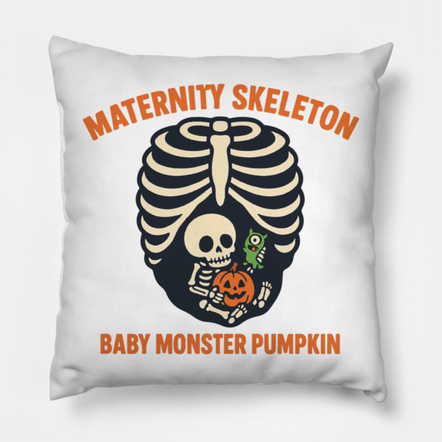 Maternity Skeleton Baby Monster Pumpkin Funny Cute Pregnancy Halloween Pillow by Customer's Store 1