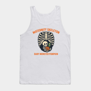 Maternity Skeleton Baby Monster Pumpkin Funny Cute Pregnancy Halloween Tank Top