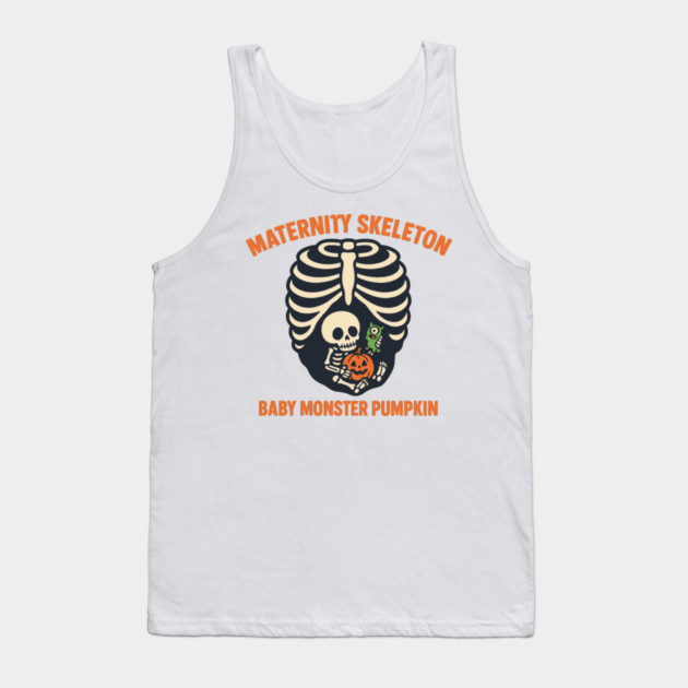 Maternity Skeleton Baby Monster Pumpkin Funny Cute Pregnancy Halloween Tank Top by Customer's Store 1
