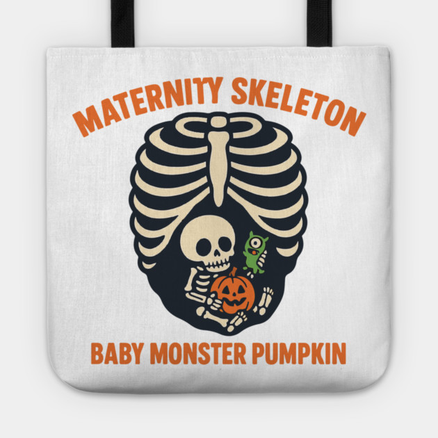 Maternity Skeleton Baby Monster Pumpkin Funny Cute Pregnancy Halloween Tote by Customer's Store 1