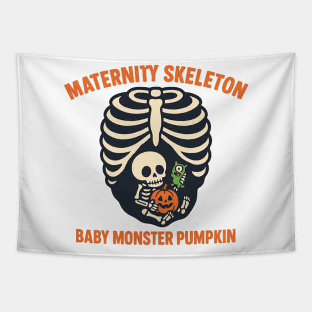Maternity Skeleton Baby Monster Pumpkin Funny Cute Pregnancy Halloween Tapestry by Customer's Store 1