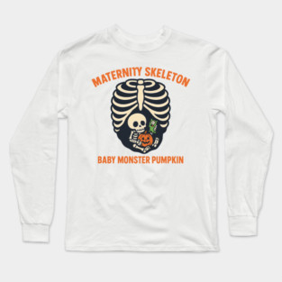 Maternity Skeleton Baby Monster Pumpkin Funny Cute Pregnancy Halloween Long Sleeve T-Shirt