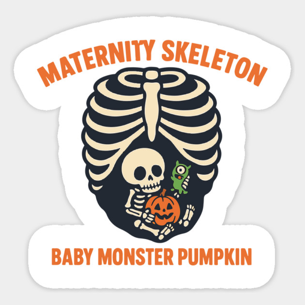 Maternity Skeleton Baby Monster Pumpkin Funny Cute Pregnancy Halloween Sticker by Customer's Store 1