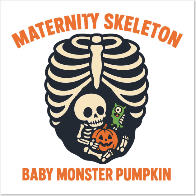 Maternity Skeleton Baby Monster Pumpkin Funny Cute Pregnancy Halloween Wall Art by Customer's Store 1