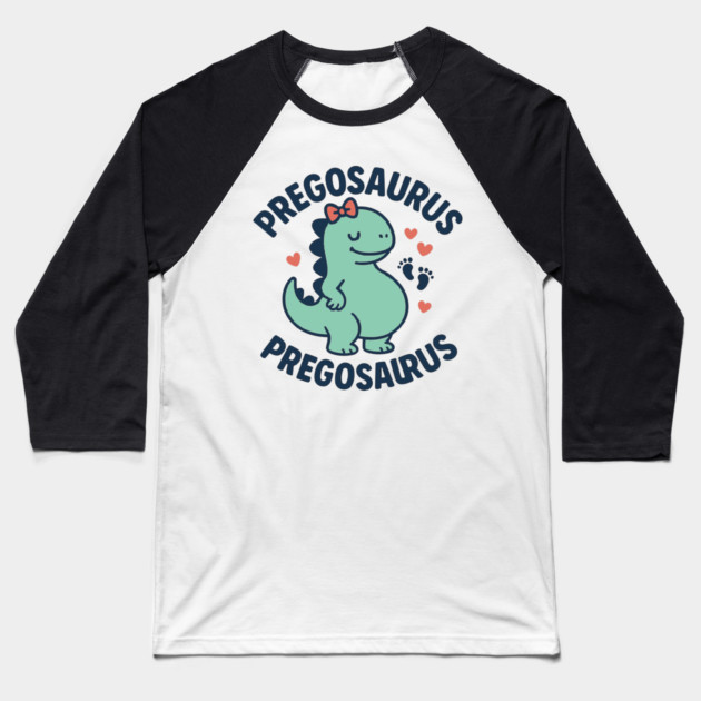 Pregosaurus Cute Retro Mommy Dinosaur Pregnancy Announcement Small Black Baseball T-Shirt by Customer's Store 1