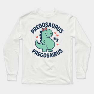 Pregosaurus Cute Retro Mommy Dinosaur Pregnancy Announcement Small Black Long Sleeve T-Shirt