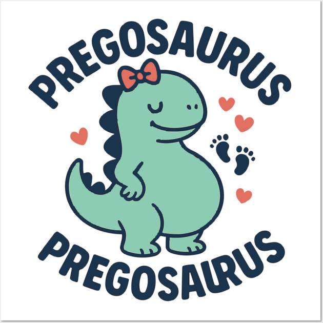 Pregosaurus Cute Retro Mommy Dinosaur Pregnancy Announcement Small Black Wall Art by Customer's Store 1