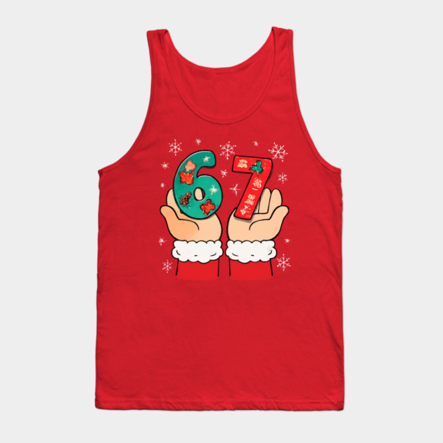 Santa's Hands Holding Festive 67 with Christmas Snowflakes Tank Top by Creatifly Graphic Tees