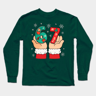 Santa's Hands Holding Festive 67 with Christmas Snowflakes Long Sleeve T-Shirt