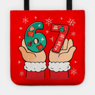 Santa's Hands Holding Festive 67 with Christmas Snowflakes Tote
