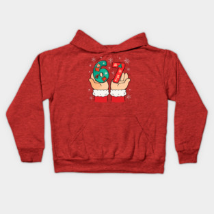 Santa's Hands Holding Festive 67 with Christmas Snowflakes Kids Hoodie