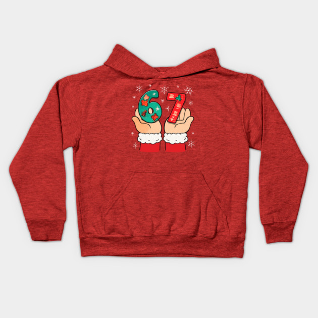 Santa's Hands Holding Festive 67 with Christmas Snowflakes Kids Hoodie by Creatifly Graphic Tees