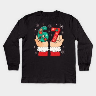 Santa's Hands Holding Festive 67 with Christmas Snowflakes Kids Long Sleeve T-Shirt