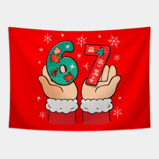 Santa's Hands Holding Festive 67 with Christmas Snowflakes Tapestry