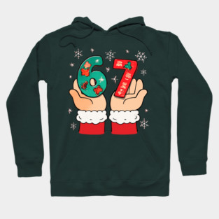 Santa's Hands Holding Festive 67 with Christmas Snowflakes Hoodie