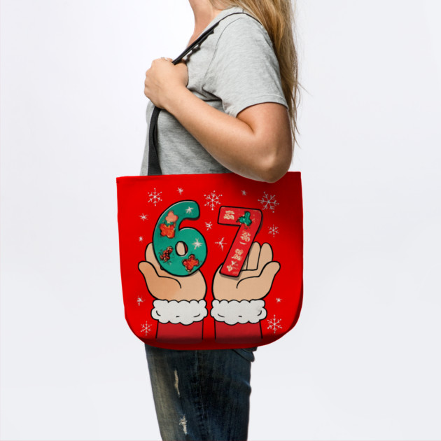 Santa's Hands Holding Festive 67 with Christmas Snowflakes by Creatifly Graphic Tees