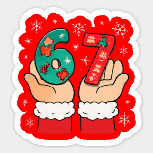 Santa's Hands Holding Festive 67 with Christmas Snowflakes Sticker