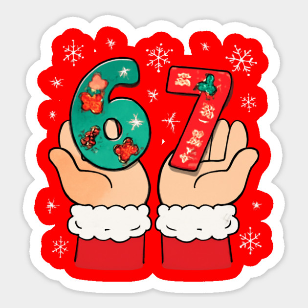 Santa's Hands Holding Festive 67 with Christmas Snowflakes Magnet by Creatifly Graphic Tees