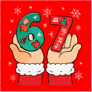 Santa's Hands Holding Festive 67 with Christmas Snowflakes Posters and Art