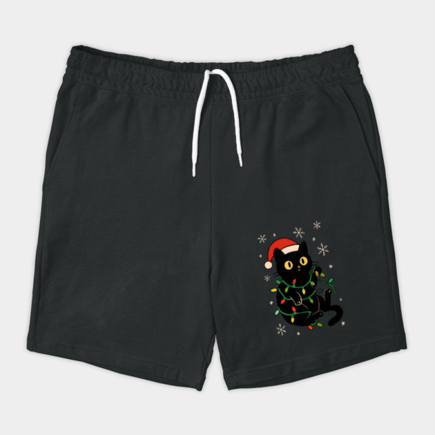 Black Cat in Santa Hat Wrapped in Christmas Lights by Creatifly Graphic Tees
