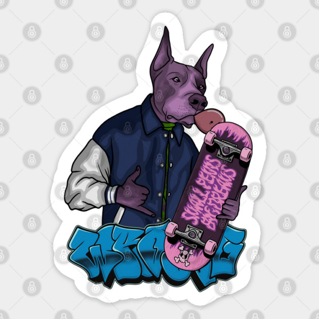Crazy Dog with Skateboard Sticker by Wrong