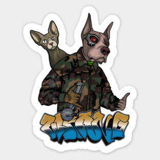 Crazy Dog Cyborg with Cat Sticker