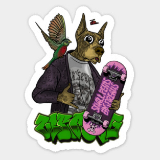 Crazy Dog with Bird Sticker