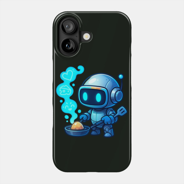 Cute Robot Chef Cooking Egg • Adorable Futuristic Kitchen Art Phone Case by Anne Lee