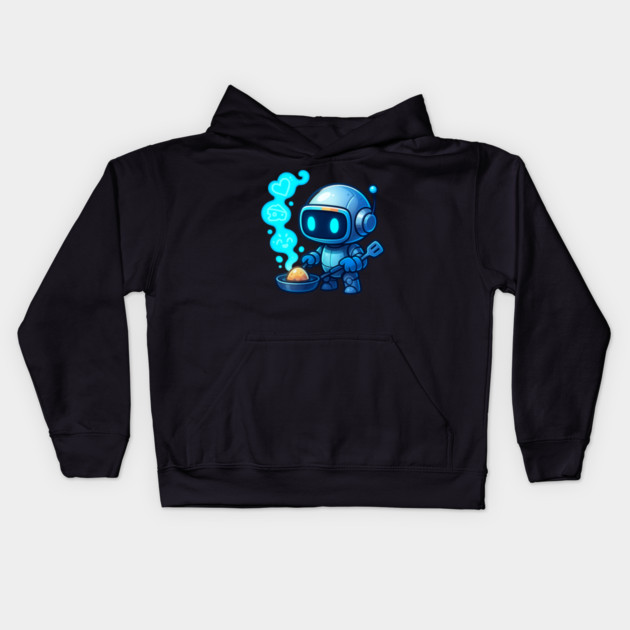 Cute Robot Chef Cooking Egg • Adorable Futuristic Kitchen Art Kids Hoodie by Anne Lee