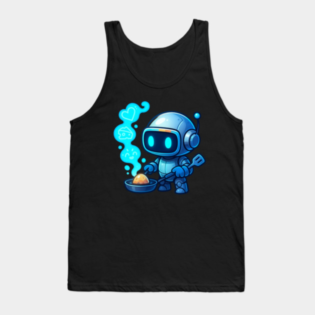 Cute Robot Chef Cooking Egg • Adorable Futuristic Kitchen Art Tank Top by Anne Lee