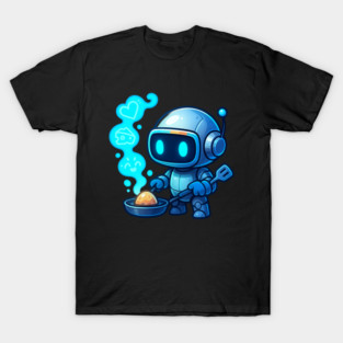 Cute Robot Chef Cooking Egg • Adorable Futuristic Kitchen Art T-Shirt
