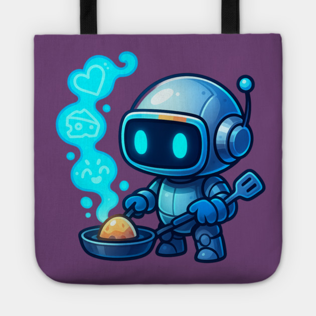 Cute Robot Chef Cooking Egg • Adorable Futuristic Kitchen Art Tote by Anne Lee