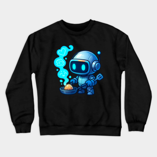 Cute Robot Chef Cooking Egg • Adorable Futuristic Kitchen Art Crewneck Sweatshirt by Anne Lee