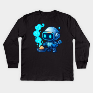Cute Robot Chef Cooking Egg • Adorable Futuristic Kitchen Art Kids Long Sleeve T-Shirt