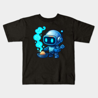 Cute Robot Chef Cooking Egg • Adorable Futuristic Kitchen Art Kids T-Shirt