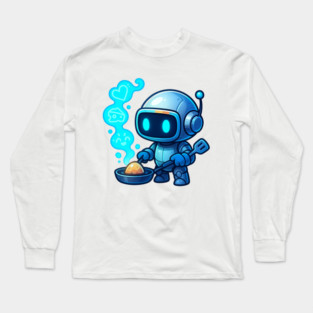 Cute Robot Chef Cooking Egg • Adorable Futuristic Kitchen Art Long Sleeve T-Shirt