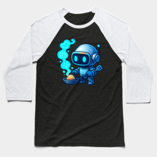 Cute Robot Chef Cooking Egg • Adorable Futuristic Kitchen Art Baseball T-Shirt