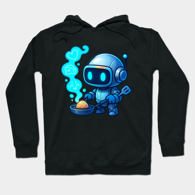 Cute Robot Chef Cooking Egg • Adorable Futuristic Kitchen Art Hoodie by Anne Lee