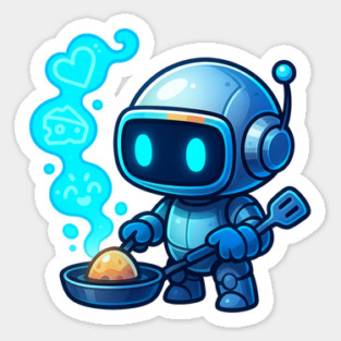 Cute Robot Chef Cooking Egg • Adorable Futuristic Kitchen Art Sticker