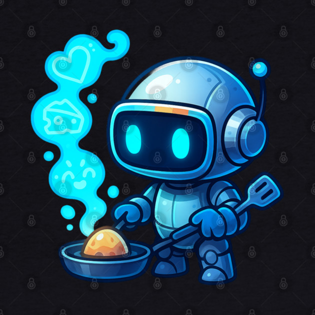 Cute Robot Chef Cooking Egg • Adorable Futuristic Kitchen Art by Anne Lee