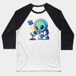 Cute Alien Gardener Growing a Plant • Wholesome Space Art Baseball T-Shirt