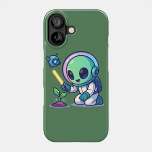 Cute Alien Gardener Growing a Plant • Wholesome Space Art Phone Case