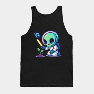 Cute Alien Gardener Growing a Plant • Wholesome Space Art Tank Top