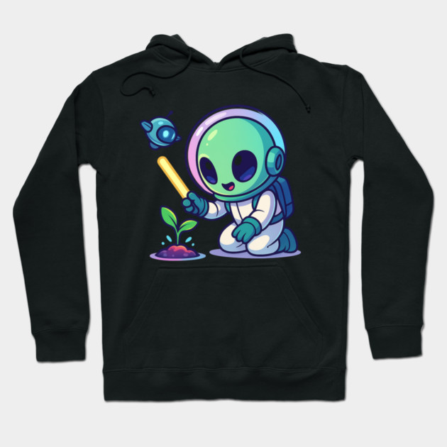 Cute Alien Gardener Growing a Plant • Wholesome Space Art Hoodie by Anne Lee