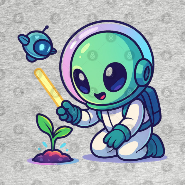 Cute Alien Gardener Growing a Plant • Wholesome Space Art by Anne Lee
